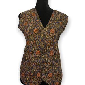 Passports Of Pier 1 Paisley Print Vest Womens Medium Multicolored VTG Beaded Top